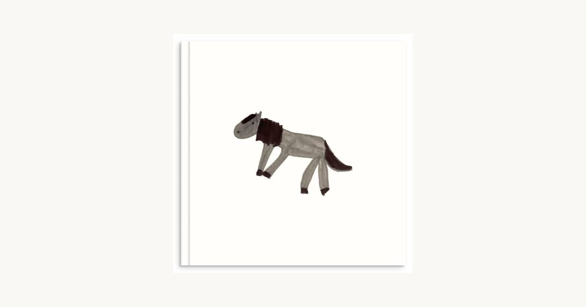 Hardcover photo book with a child's horse drawing on the cover