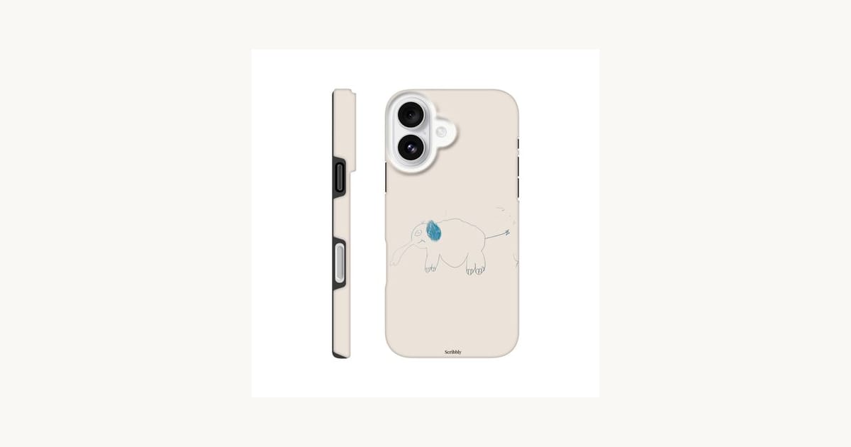 Child's elephant drawing on a Scribbly phone case