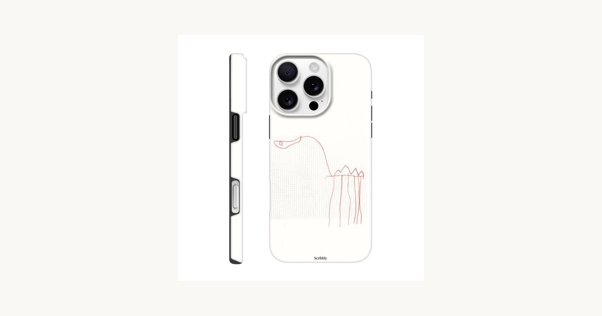 Scribbly phone case with a child's drawing