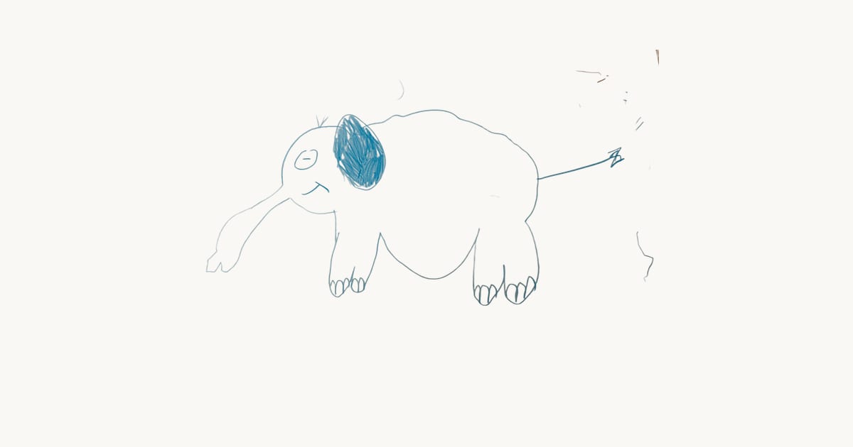 Child's drawing – elephant (background removed by Scribbly)