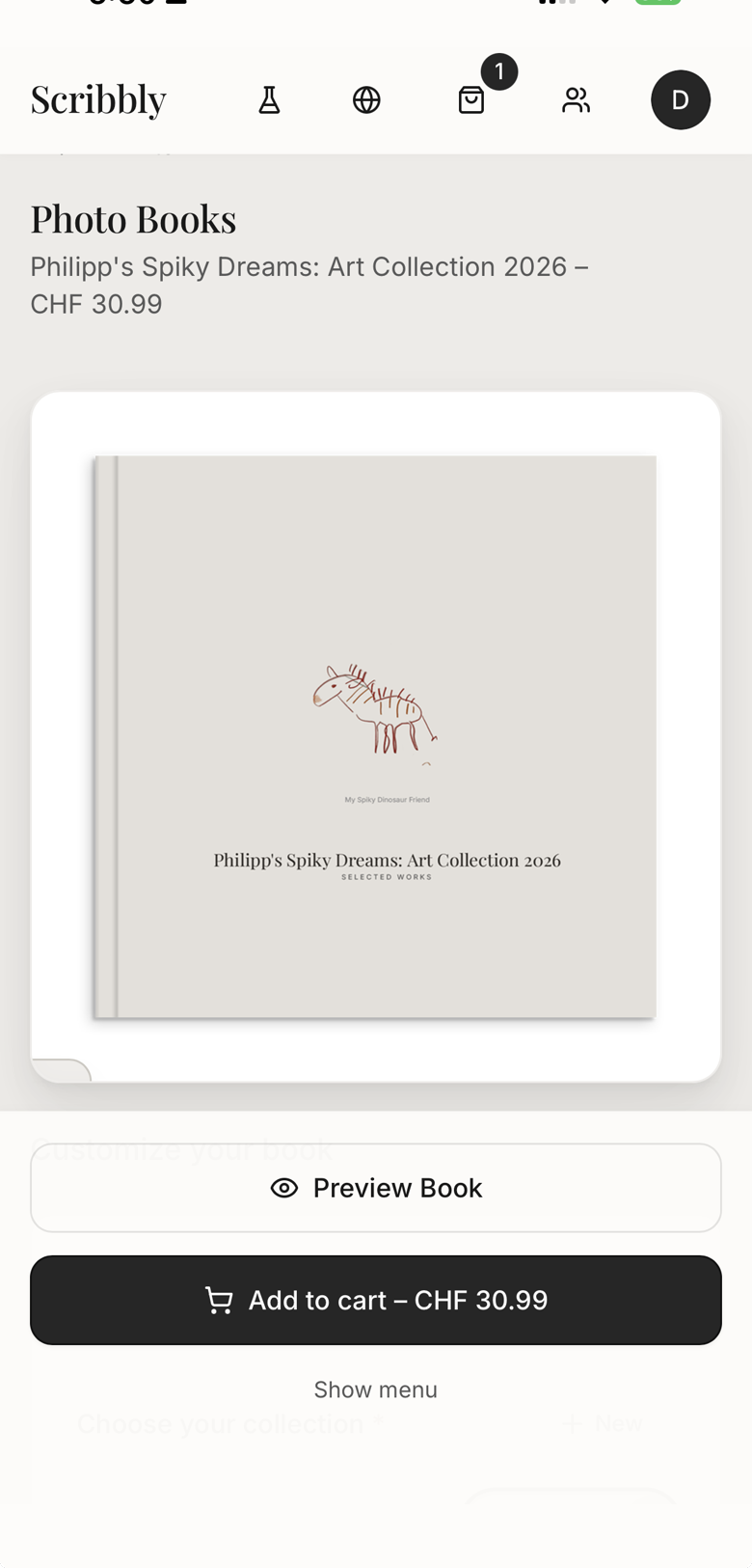 Artwork in keepsake book