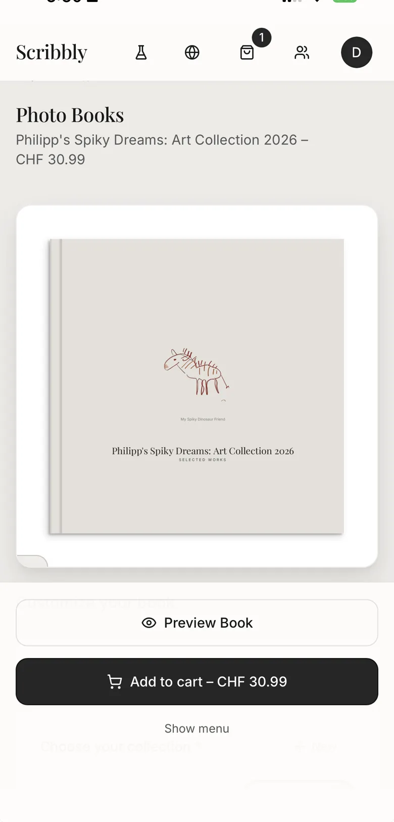 Keepsake photo book in Scribbly app
