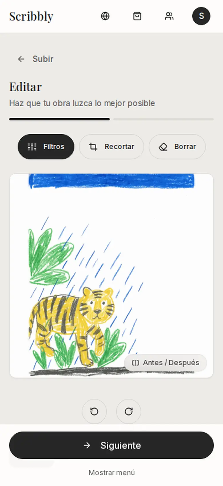 El mismo dibujo en el editor de Scribbly, con el fondo eliminado