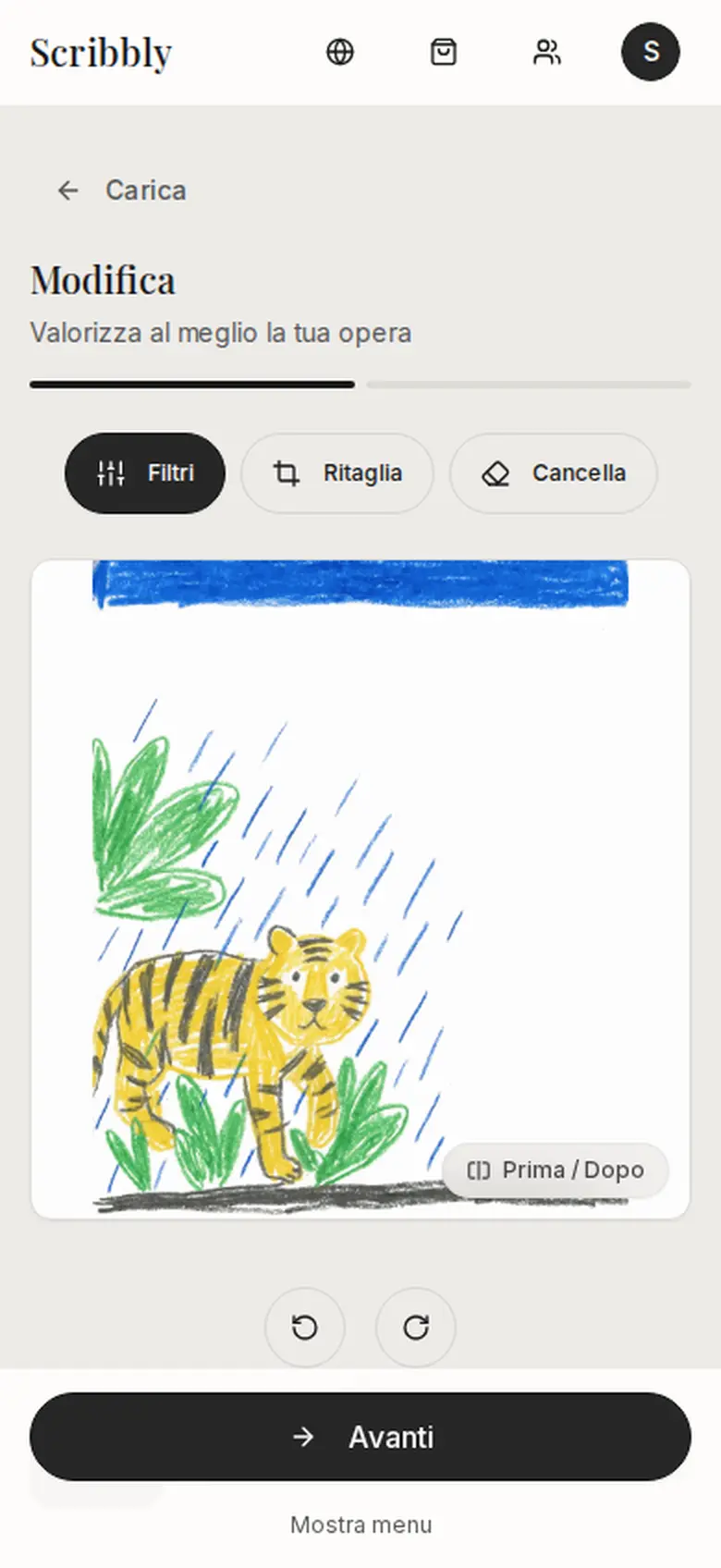 Lo stesso disegno nell'editor di Scribbly, con lo sfondo rimosso